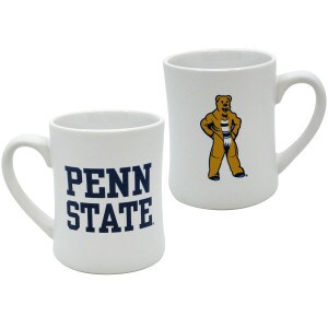 white ceramic mug with Penn State on one side, Nittany Lion mascot on the other